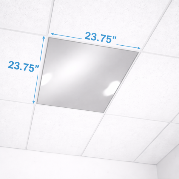 Mirrorlite® 23.75 x 23.75 drop ceiling glassless mirror panel installed in suspended ceiling grid