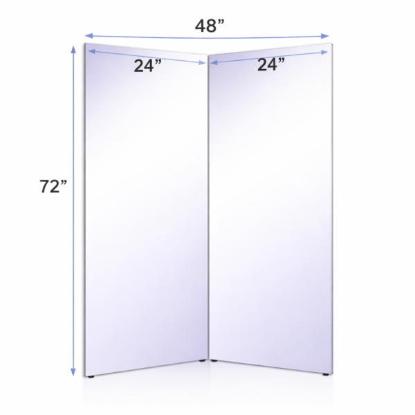 48 x 72 Bi Folding glassless mirror with two panels designed for portable and safe use