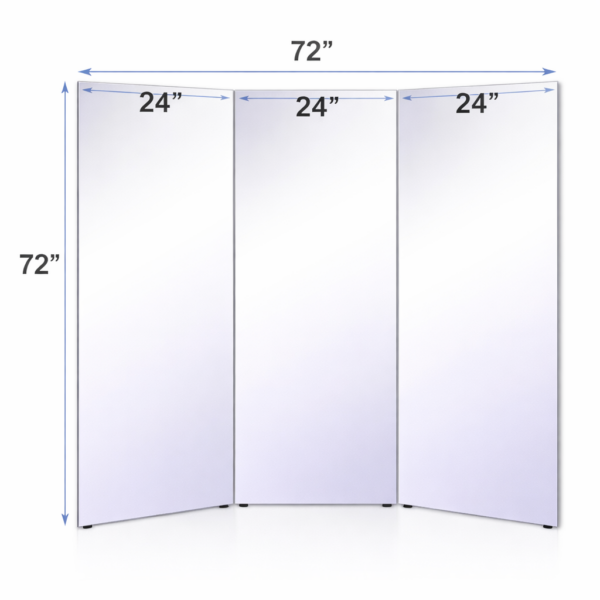 72x72 Tri Folding glassless mirror with three panels designed for portable and safe use