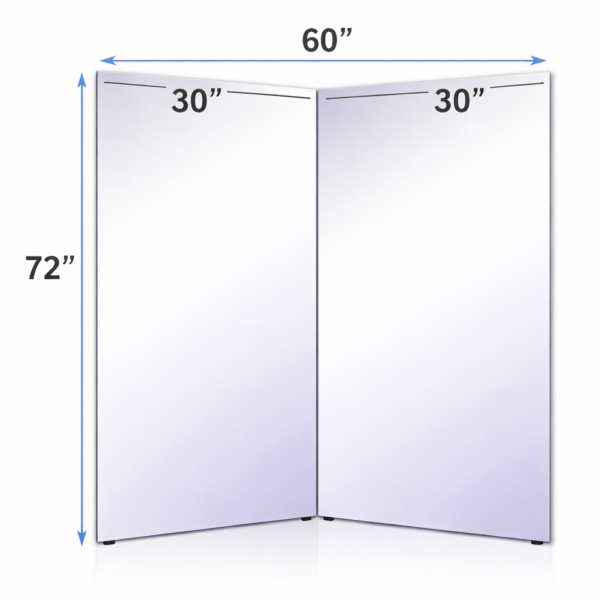 60x72 Bi Folding glassless mirror with two panels designed for portable and safe use