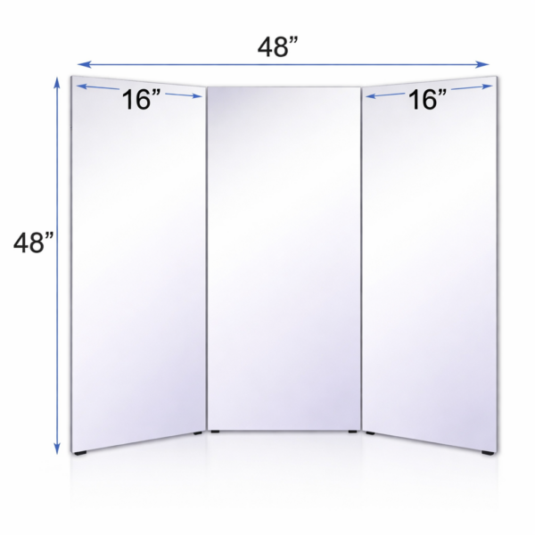 48 x 48 Tri Folding glassless mirror with three panels designed for portable and safe use