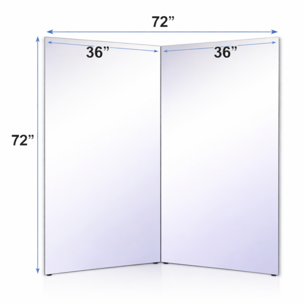 72 x72 bi folding glassless mirror with two panels designed for portable and safe use