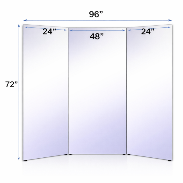 72x96 Tri Folding wardrobe glassless mirror with three panels designed for portable and safe use