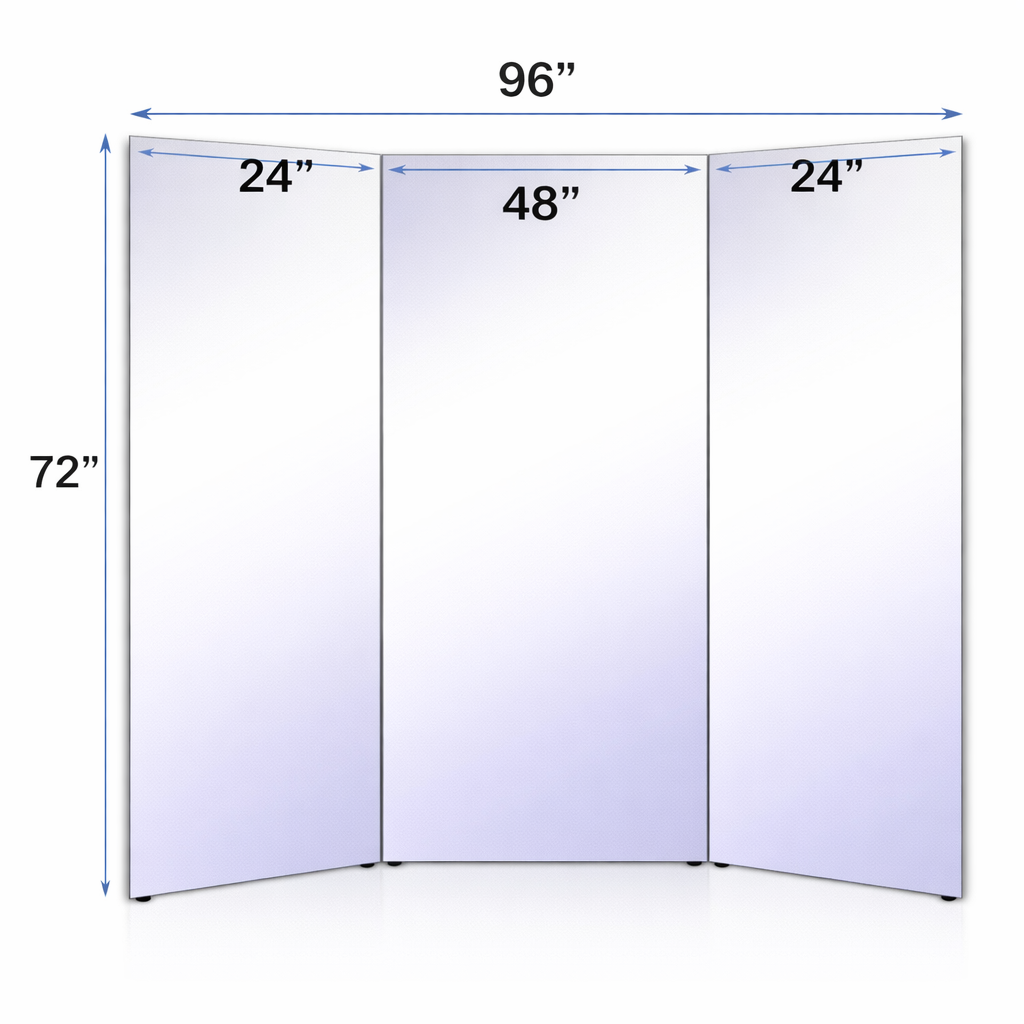 72x96 Tri Folding wardrobe glassless mirror with three panels designed for portable and safe use
