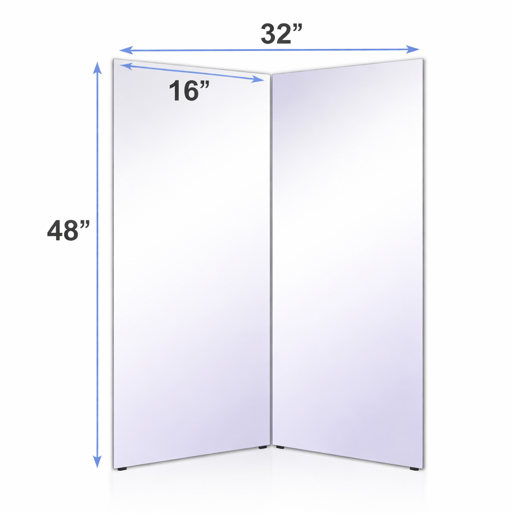 32 x 48 Bi Folding wardrobe glassless mirror with three panels designed for portable and safe use