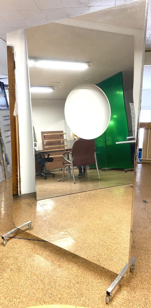 Freestanding Rolling Glassless Mirror w/ Clear Urethane Casters