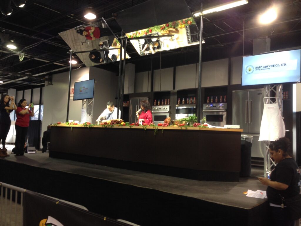 Overhead demonstration mirror cooking show